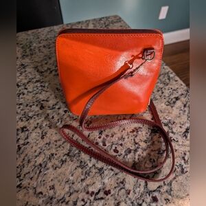 VERA PELLE Vibrant Orange Crossbody Bag 7X6X4